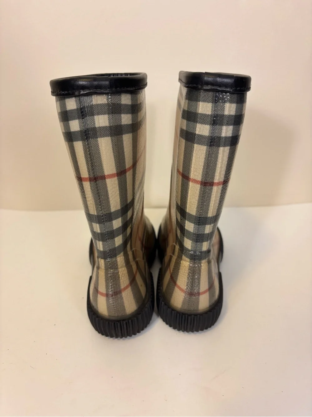 Burberry Beige Plaid Nova Check Kids Rain Boots Size 1/2